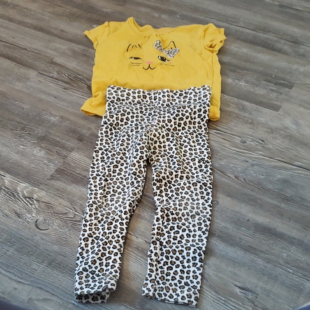Carter's Yellow Cat Top and Leopard Print Leggings
